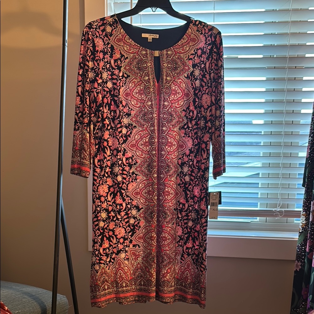 Studio One Pink and Black Long Sleeve Dress